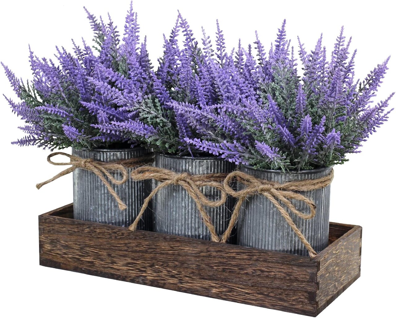 Set of 3 Artificial Lavender Plants – Rustic Farmhouse Table Décor